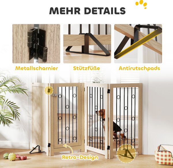 PawHut Cancelletto per animali con porta e 4 pannelli, per corridoio, scala e telaio porta, in MDF e acciaio, Rovere | Aosom Italy