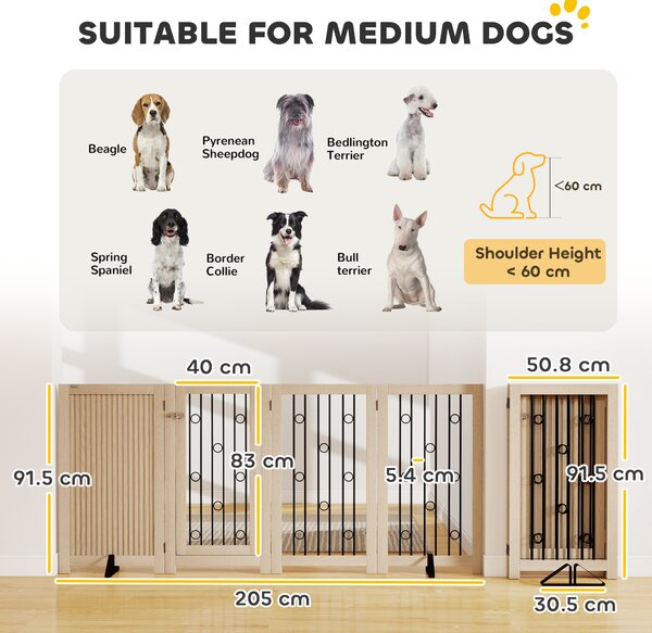 PawHut Cancelletto per animali con porta e 4 pannelli, per corridoio, scala e telaio porta, in MDF e acciaio, Rovere | Aosom Italy