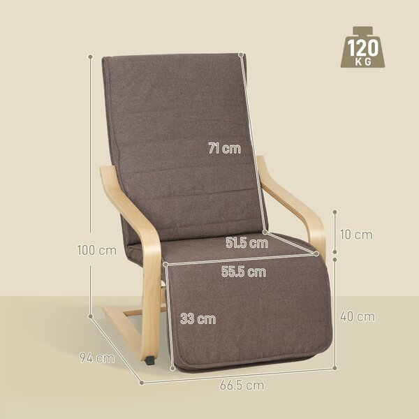 HOMCOM Poltrona da Salotto con Poggiapiedi Regolabile, Rivestita in Lino Sintetico per Ufficio Camera, 66,5x94x100 cm, Marrone | Aosom Italy