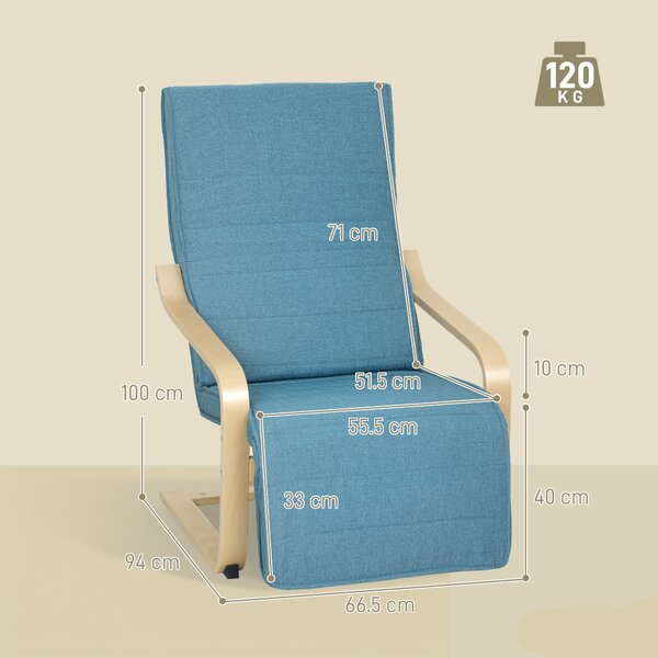 HOMCOM Poltrona da Salotto con Poggiapiedi Regolabile in Lino Sintetico per Ufficio Camera, 66,5x94x100 cm, Blu | Aosom Italy