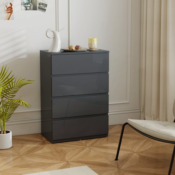 HOMCOM Mobile contenitore con 4 cassetti e chiusura rallentata e silenziosa, 55x34x80 cm, grigio | Aosom Italy
