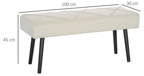 HOMCOM Panca multifunzionale da letto con gambe in acciaio e seduta imbottita per ingresso e corridoio, 100x36x45 cm, Bianco crema | Aosom Italy