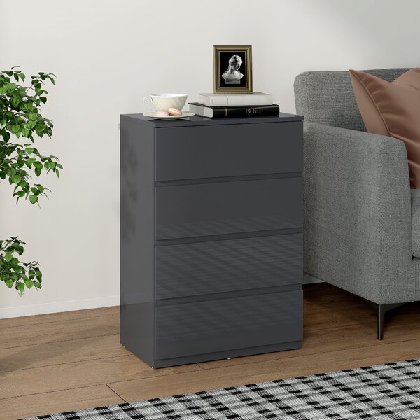 HOMCOM Mobile contenitore con 4 cassetti e chiusura rallentata e silenziosa, 55x34x80 cm, grigio | Aosom Italy