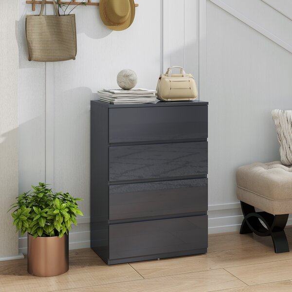 HOMCOM Mobile contenitore con 4 cassetti e chiusura rallentata e silenziosa, 55x34x80 cm, grigio | Aosom Italy