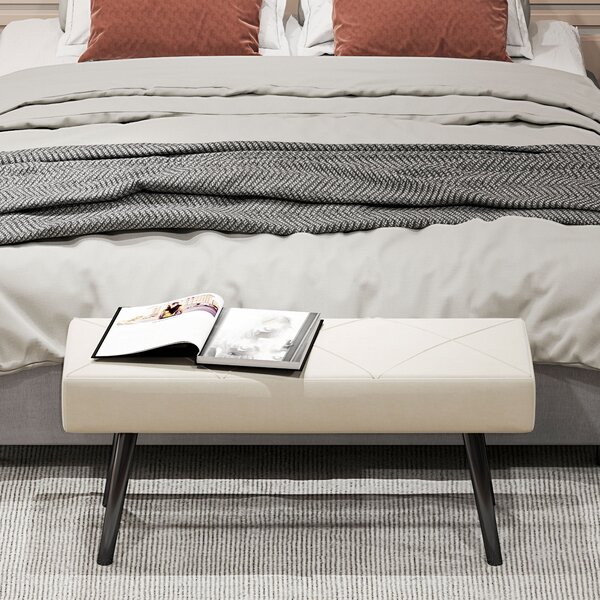 HOMCOM Panca multifunzionale da letto con gambe in acciaio e seduta imbottita per ingresso e corridoio, 100x36x45 cm, Bianco crema | Aosom Italy