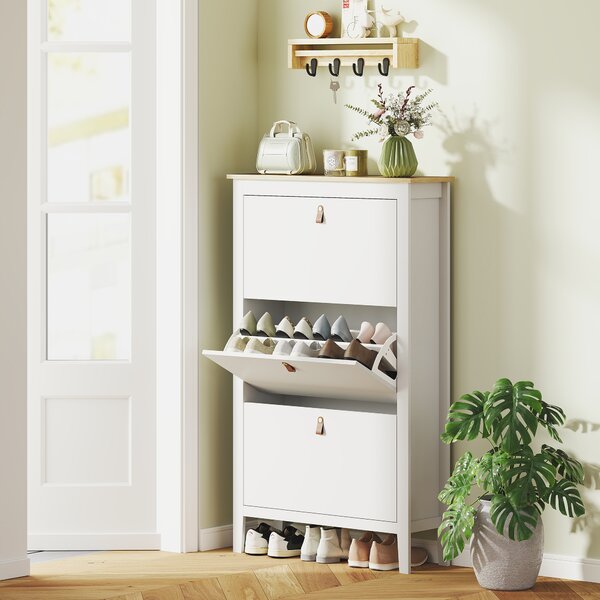 HOMCOM Mobile portascarpe con 3 cassetti ribaltabili, ripiani rimovibili e regolabili, Armadio per 21 scarpe, 80x24x131 cm, Bianco | Aosom Italy