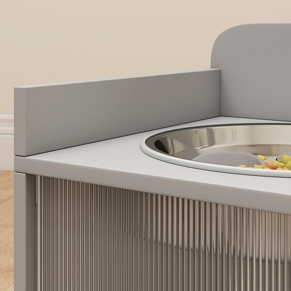PawHut Ciotola per cani con 2 ciotole e armadietto, Stazione alimentazione rialzata, 60x30x46 cm, Grigio | Aosom Italy