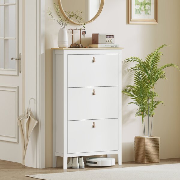 HOMCOM Mobile portascarpe con 3 cassetti ribaltabili, ripiani rimovibili e regolabili, Armadio per 21 scarpe, 80x24x131 cm, Bianco | Aosom Italy