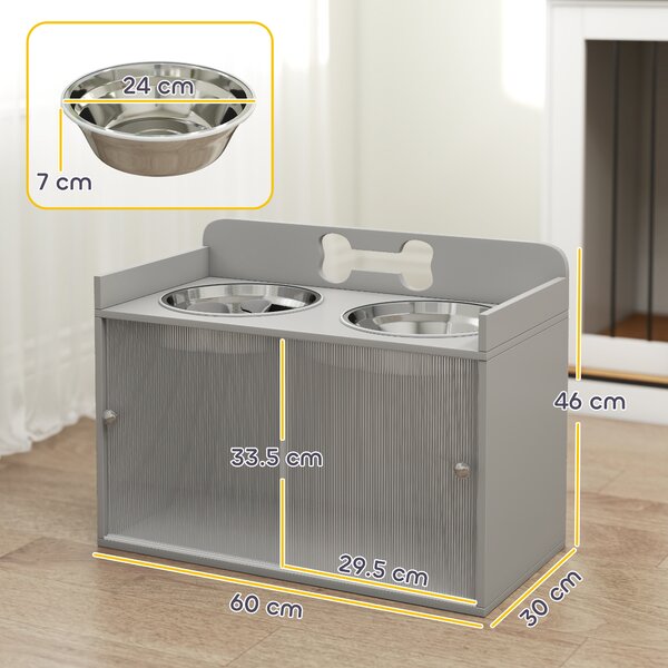 PawHut Ciotola per cani con 2 ciotole e armadietto, Stazione alimentazione rialzata, 60x30x46 cm, Grigio | Aosom Italy