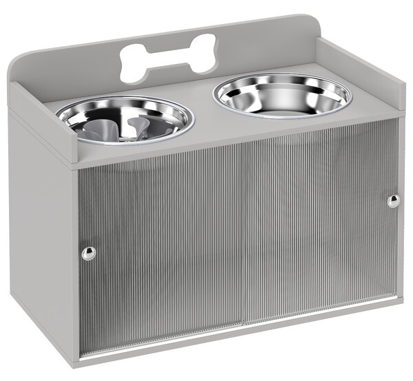 PawHut Ciotola per cani con 2 ciotole e armadietto, Stazione alimentazione rialzata, 60x30x46 cm, Grigio | Aosom Italy