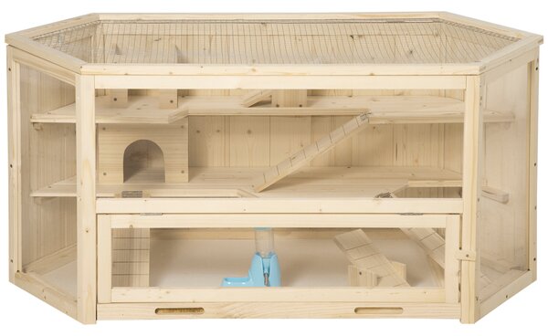PawHut Casa per Criceti in Legno a 3 Livelli, Casetta per Criceti e Piccoli Roditori con Tetto Apribile e Parete Trasparente, 115x60x55cm|Aosom