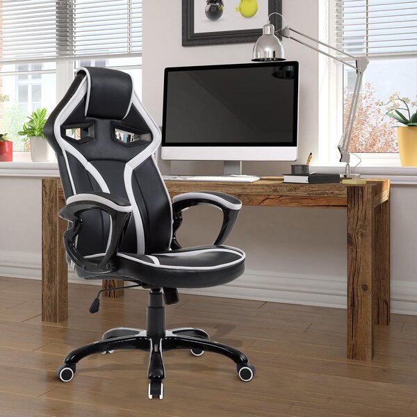 Sedia da Gaming Altezza Regolabile in Similpelle Bianco e Nero