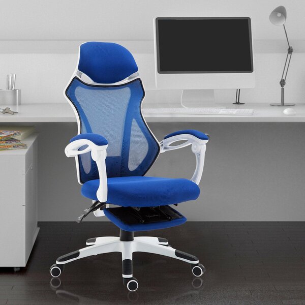 Sedia da Gaming Ergonomica Girevole e Reclinabile con Poggiapiedi Blu