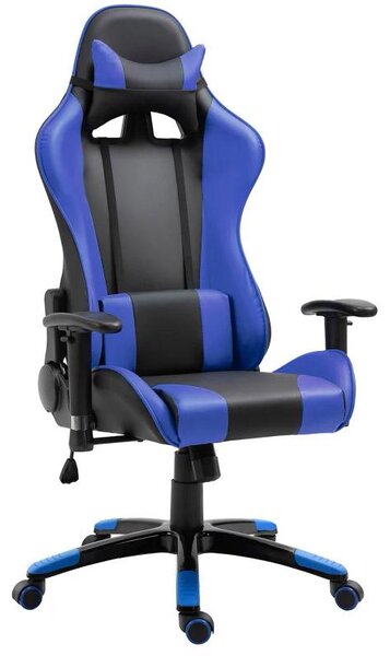 Sedia da Gaming in Similpelle con Sostegno Lombare e Collo Nera e Blu