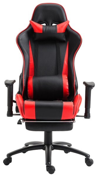 Sedia da Gaming Ergonomica in Similpelle Reclinabile con Supporto Gambe Nera e Rossa