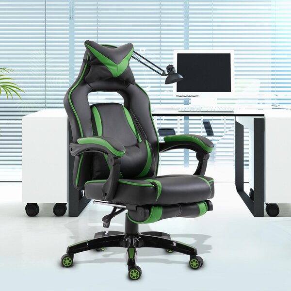 Sedia da Gaming con Rotelle in Similpelle Nero e Verde