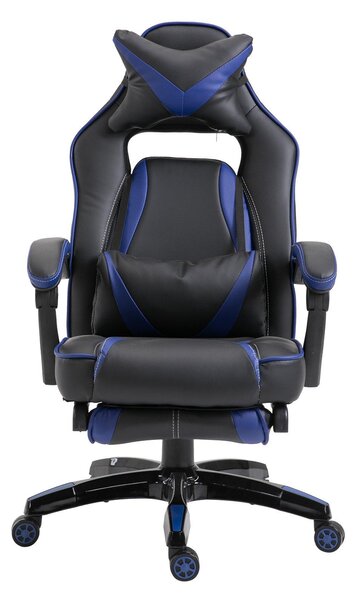 Sedia da Gaming con Rotelle in Similpelle Blu e Nero