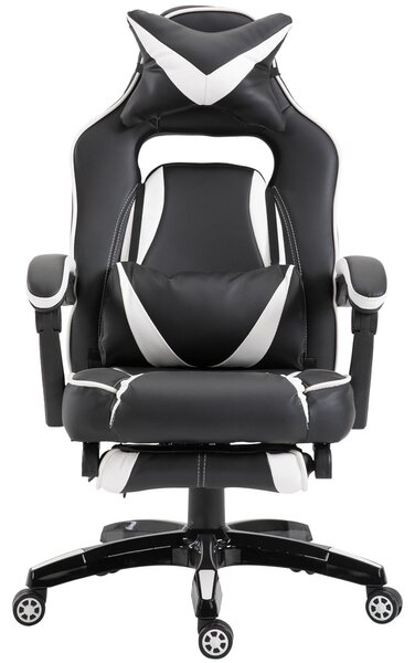 Sedia da Gaming con Rotelle in Similpelle Bianco e Nero