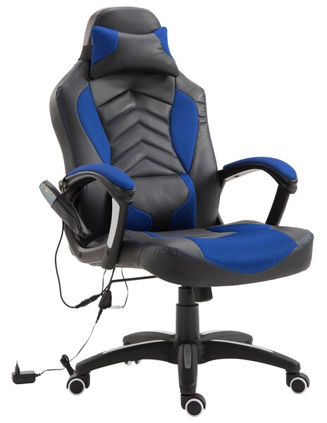 Sedia da Gaming Massaggiante e Riscaldante Blu e Nero 68x69x108-117 cm