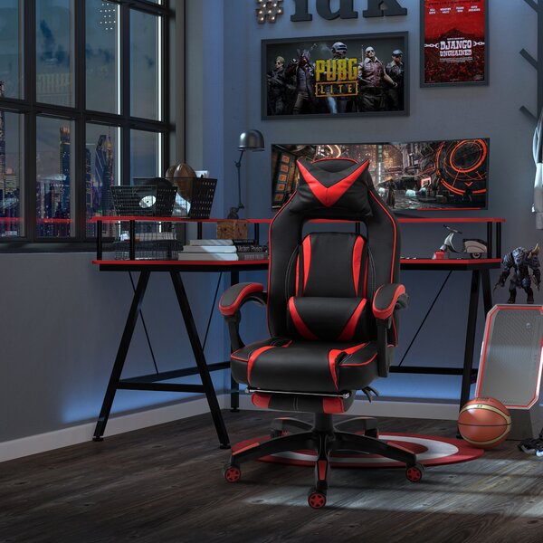 Sedia da Gaming con Rotelle in Similpelle Rosso e Nero