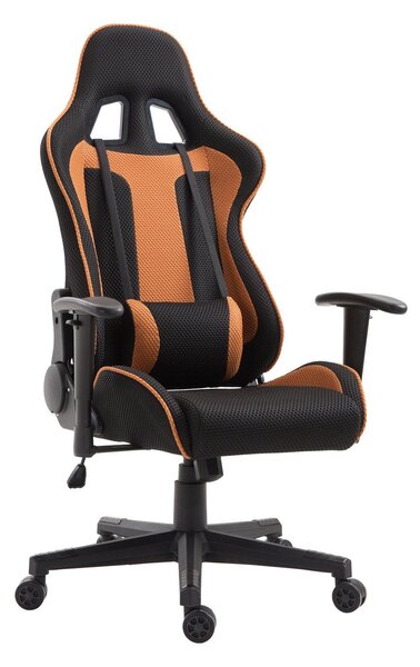 Sedia da Gaming con Rotelle Reclinabile Girevole in Tessuto Nero e Arancione