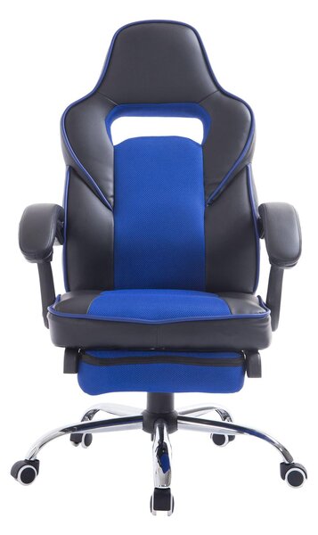 Sedia da Gaming Ergonomica in Similpelle Reclinabile con Supporto Gambe Nera e Blu