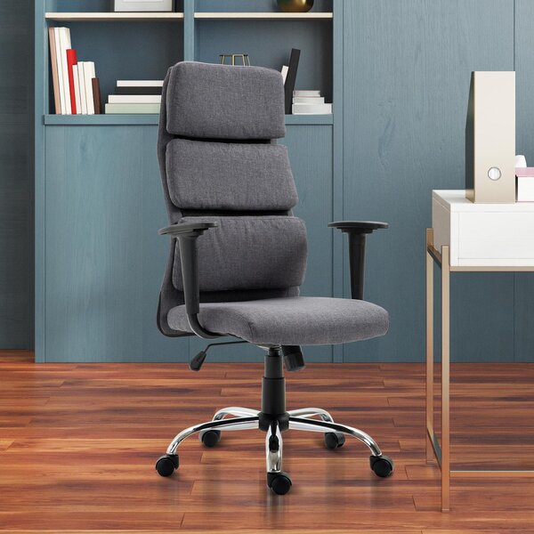 Poltrona da Ufficio Girevole Schienale Alto Regolabile in Tessuto Grigio 50x56.5x117-127 cm