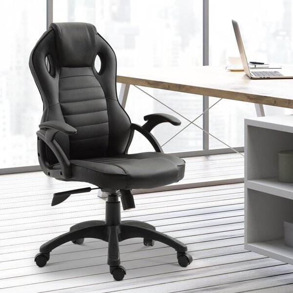 Sedia da Gaming Ergonomica in Similpelle Regolabile Nera