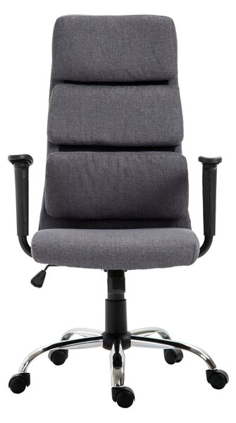 Poltrona da Ufficio Girevole Schienale Alto Regolabile in Tessuto Grigio 50x56.5x117-127 cm