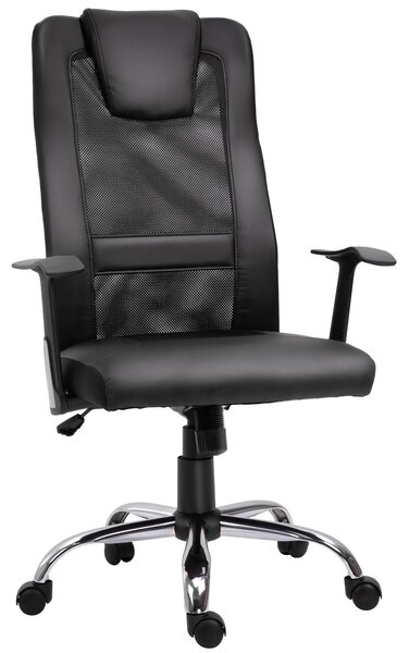 Sedia da Ufficio Presidenziale Ergonomica in Rete e Similpelle Altezza Regolabile Nera