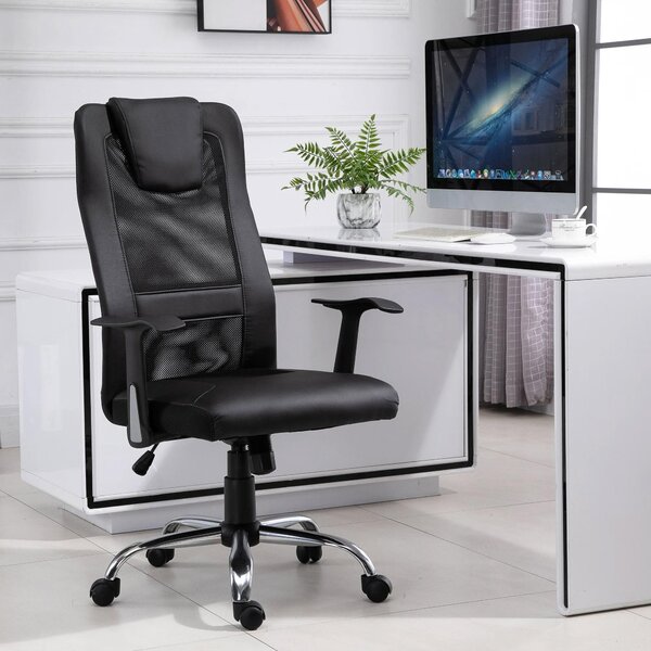 Sedia da Ufficio Presidenziale Ergonomica in Rete e Similpelle Altezza Regolabile Nera