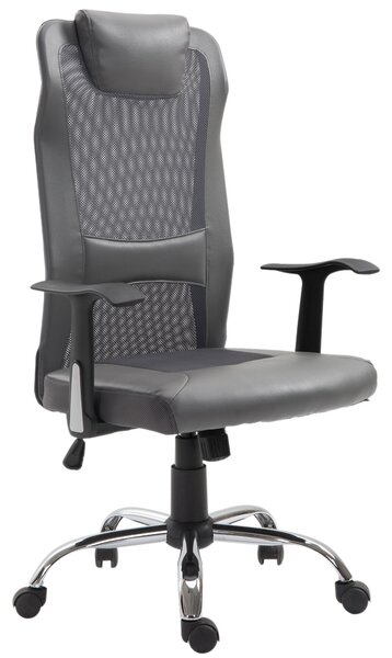 Sedia da Ufficio Presidenziale Ergonomica in Rete e Similpelle Altezza Regolabile Grigia