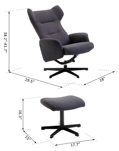 Sedia Poltrona da Ufficio Presidenziale Ergonomica con Poggiapiedi Grigio Scuro