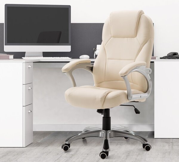 Sedia Poltrona da Ufficio Presidenziale Ergonomica in Similpelle Beige