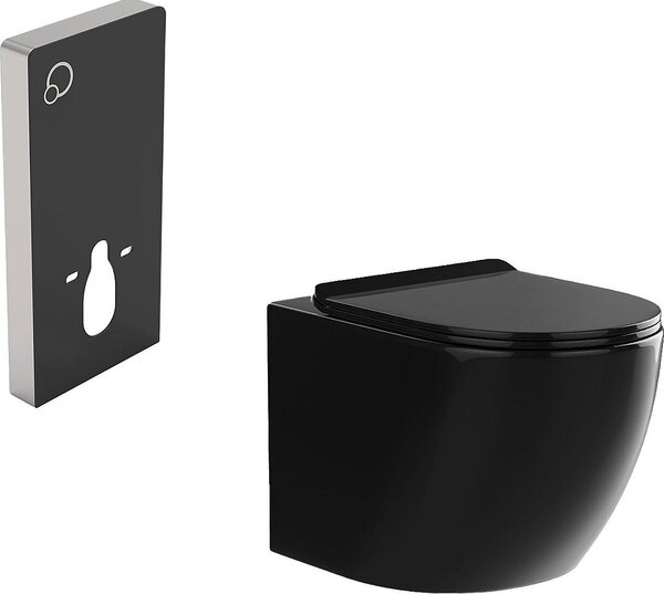 Set Economy - WC sospeso con telaio di supporto decorativo - Nero lucido - JAVOINE