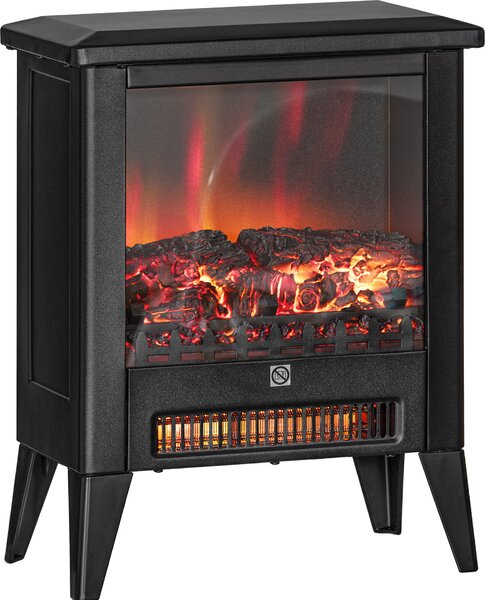 HOMCOM Caminetto Elettrico da 1800W con Effetto Fiamma a 3 Intensitš€, in Metallo e Vetro, 36x21x47 cm, Nero