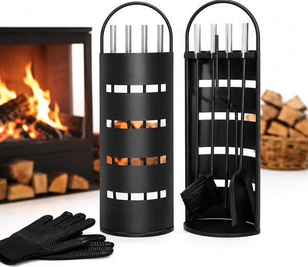 Set caminetto Mucola Nero 6 pezzi Accessori per caminetto Strumenti per caminetto Set pulizia caminetto Set caminetto Schermo privacy