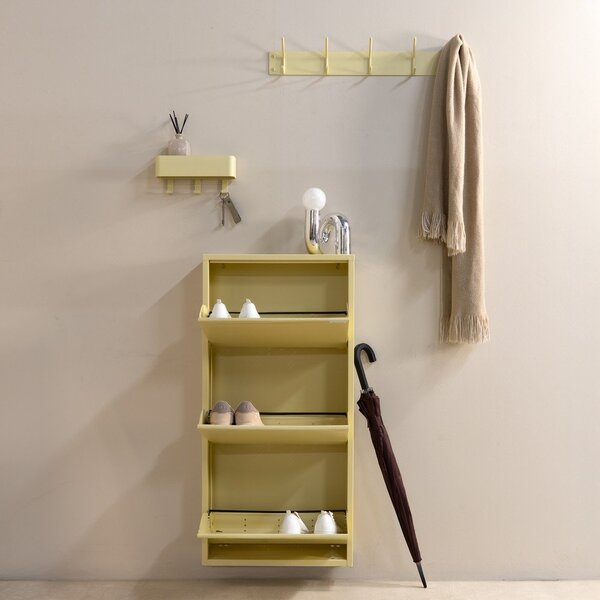 Scarpiera giallo chiaro in acciaio con ante ribaltabili/da parete 50x103x15 cm Billy – Spinder Design