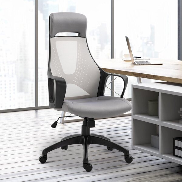 Sedia da Ufficio Presidenziale Ergonomica a Rete con Supporto Lombare Grigia