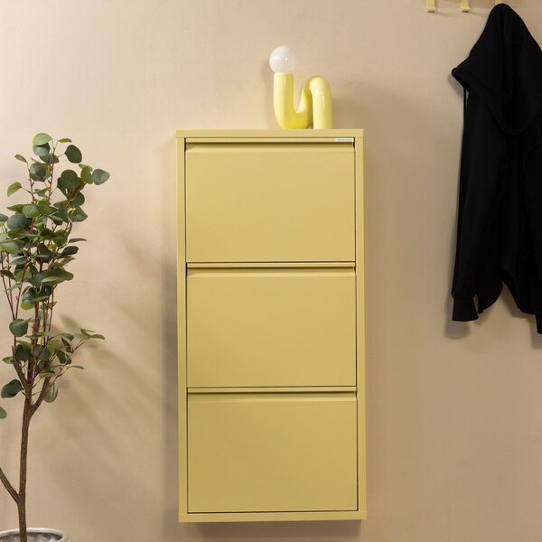 Scarpiera giallo chiaro in acciaio con ante ribaltabili/da parete 50x103x15 cm Billy – Spinder Design