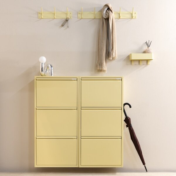 Scarpiera giallo chiaro in acciaio con ante ribaltabili/da parete 50x103x15 cm Billy – Spinder Design