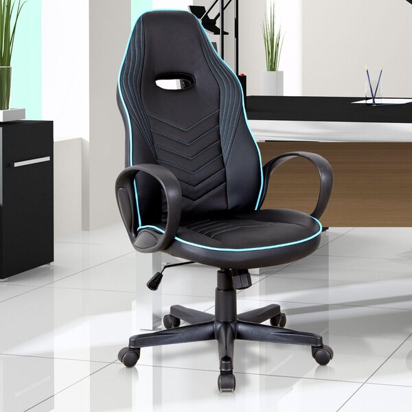 Sedia da Gaming Ergonomica in Similpelle Altezza Regolabile Nera e Azzurra