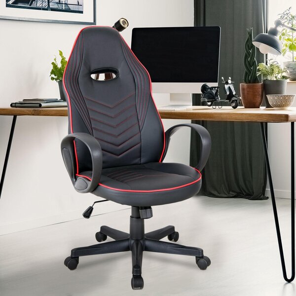 Sedia da Gaming Ergonomica in Similpelle Altezza Regolabile Nera e Rossa