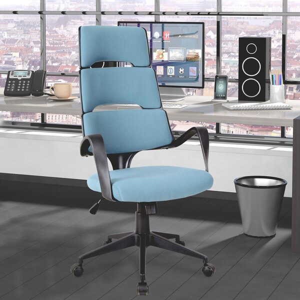 Sedia da Ufficio Presidenziale Ergonomica in Tessuto Blu e Nero