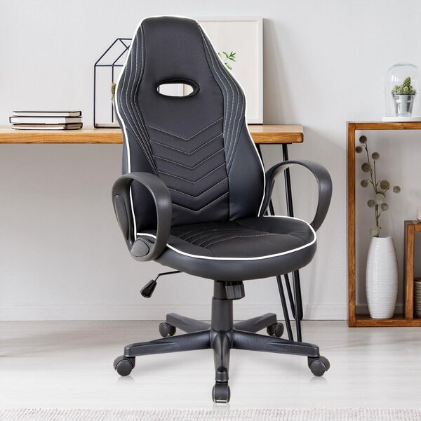 Sedia da Gaming Ergonomica in Similpelle Altezza Regolabile Nera e Bianca