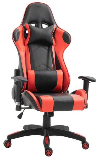 Sedia da Gaming Ergonomica in Similpelle Altezza Regolabile con Cuscino Nera e Rossa