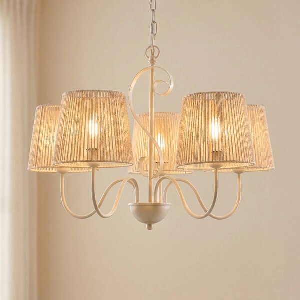 Lampadario a soffitto Eugenia Lucande, dimmerabile, Crema / Ambra, Soggiorno / Sala da pranzo, Carta / Lunolit / Lunopal, Lampadario