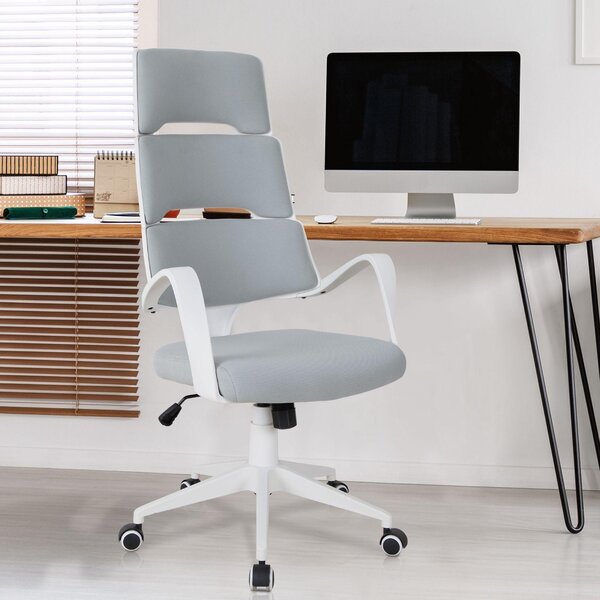 Sedia da Ufficio Presidenziale Ergonomica in Tessuto Bianco e Grigio