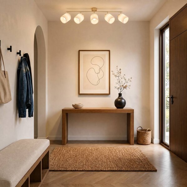 Faretto da soffitto Lindby Shiloh, a 5 luci, naturale/beige, legno Shiloh Lindby, dimmerabile, Legno chiaro, Soggiorno / Sala da pranzo, Legno, Moderno, Faretto