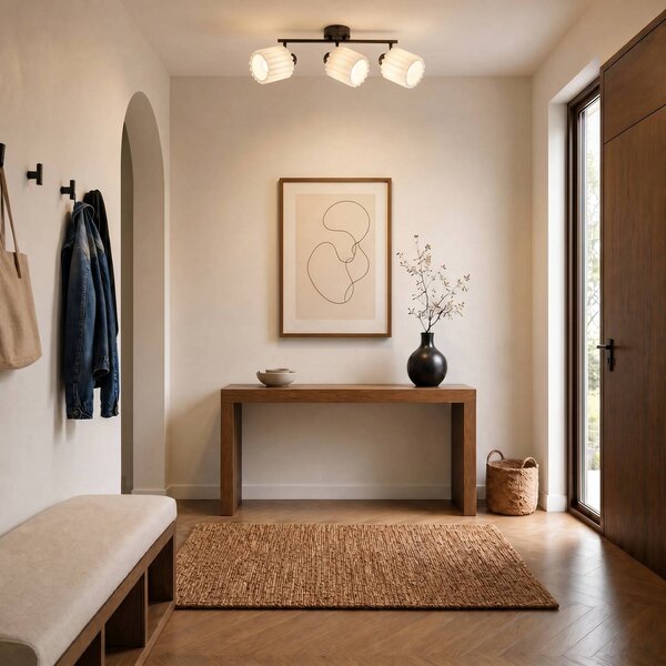 Faretto da soffitto Lindby Shiloh, a 3 luci, noce/beige, legno Shiloh Lindby, dimmerabile, Legno scuro, Soggiorno / Sala da pranzo, Legno, Moderno, Faretto